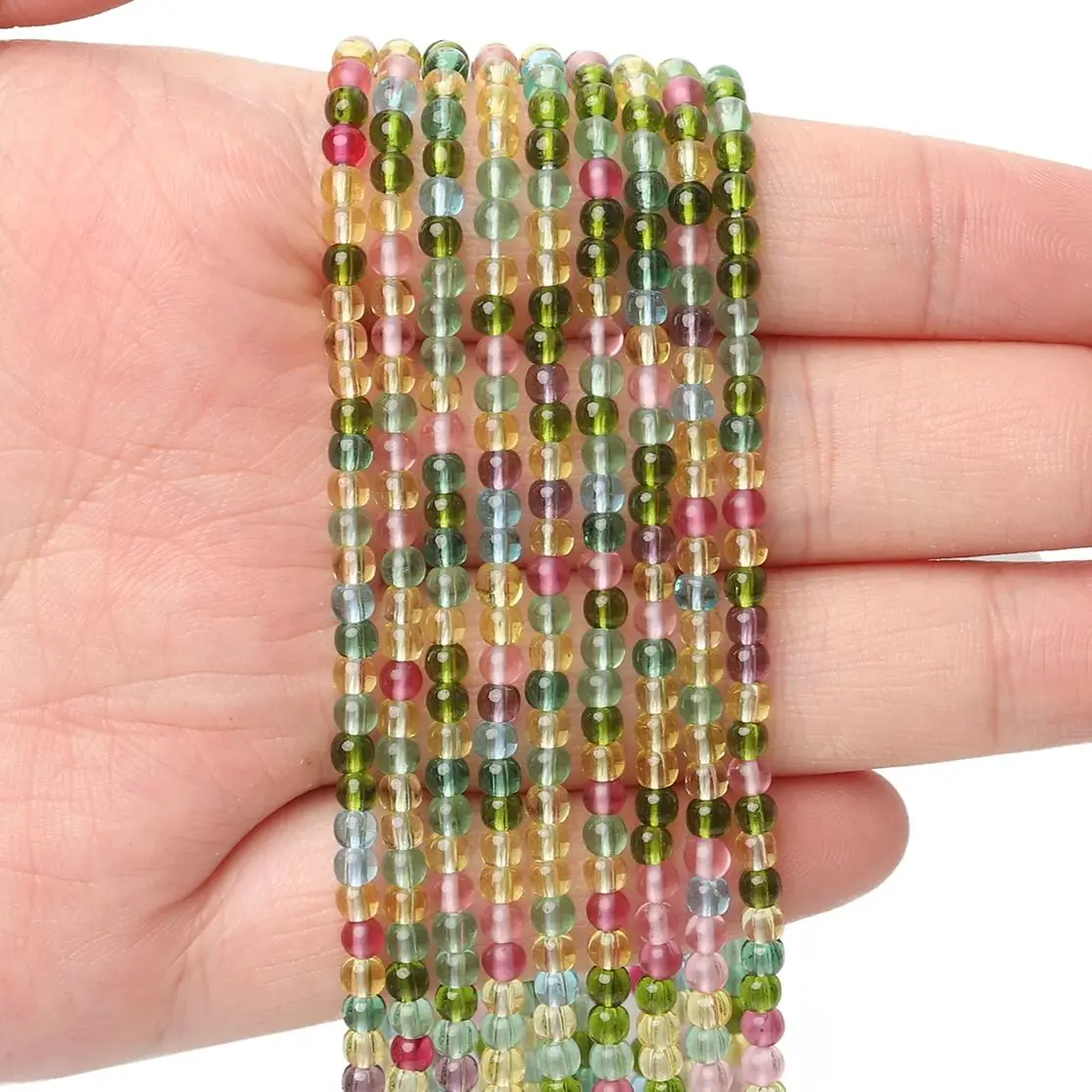 2 3mm colore misto tormalina vetro rotondo perline allentate per gioielli fatti a mano bracciali fai da te collane orecchini accessori all\'ingrosso