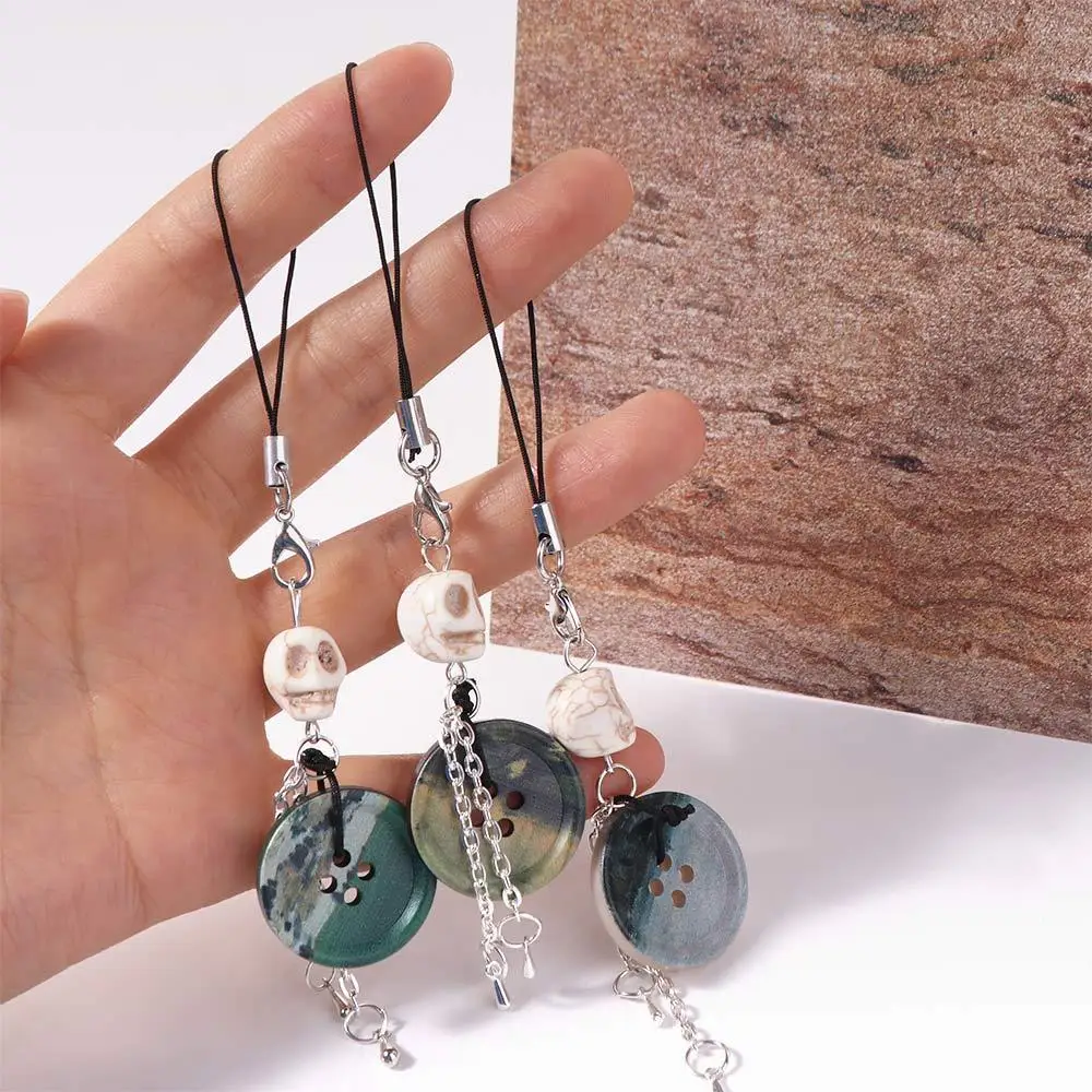 Vintage Skull Button Pendant Phone Charm Bag Decoration Y2K Phone Chain Anti-lost Hanging Rope Phone Lanyards Backpack