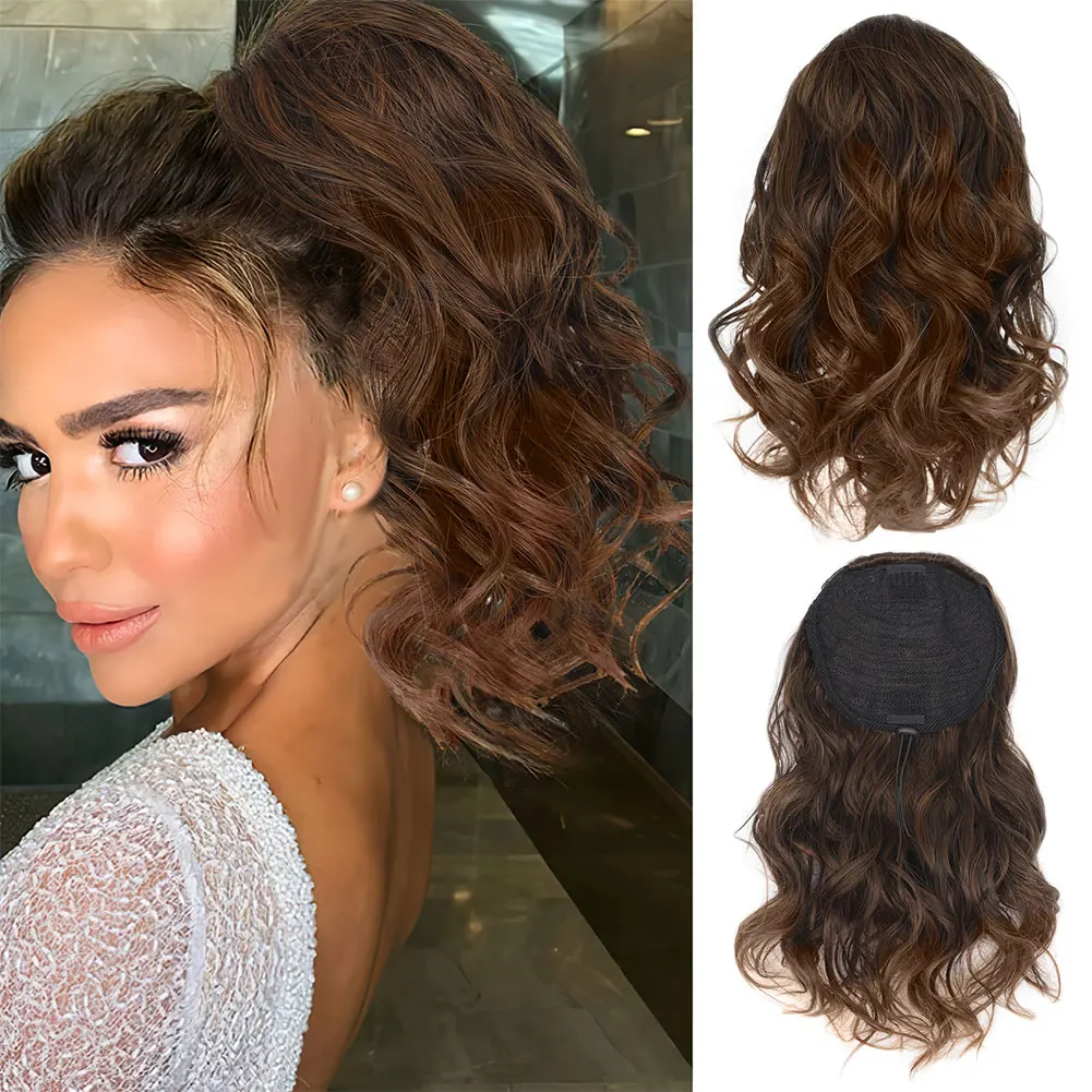 Elastic Mesh Drawstring Ponytail Wig Synthetic Simulation Short Curly Ponytail High Temperature Silk Hair Extensions