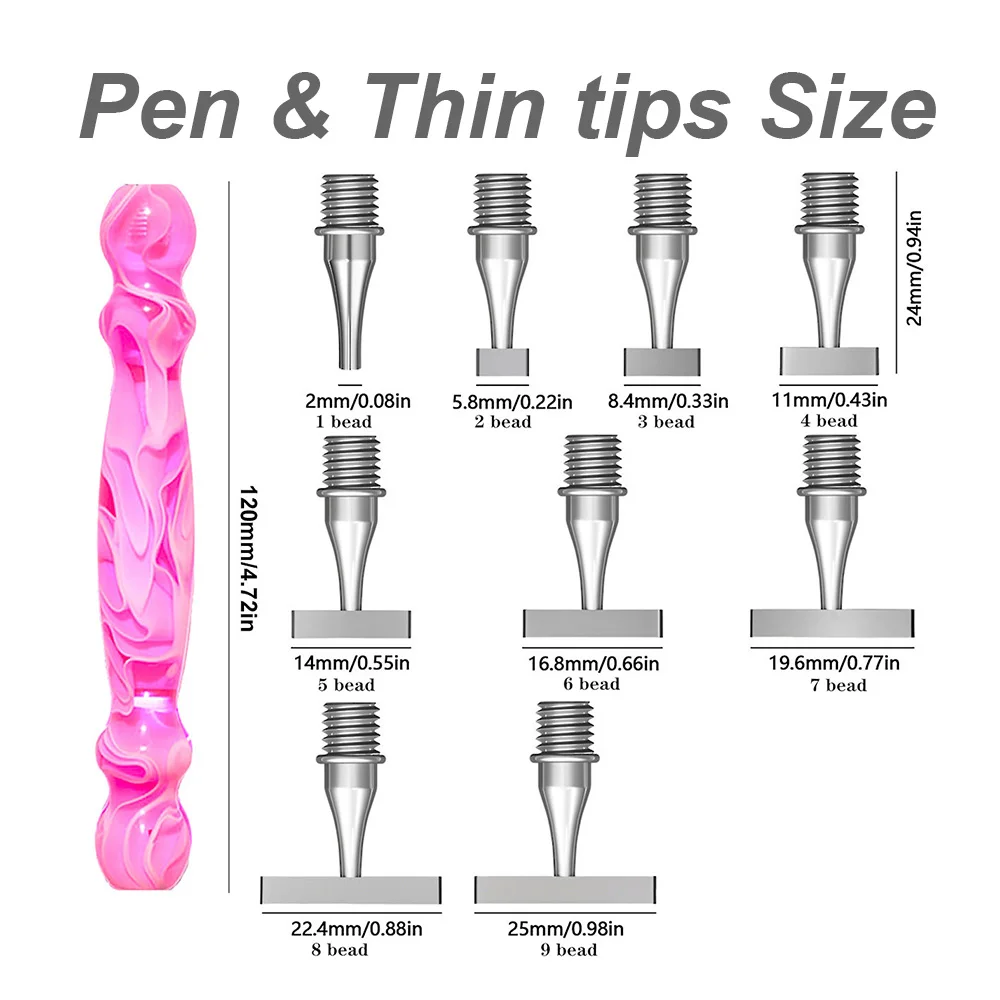 5D DIY Resin Diamond Painting Pen，Color Embroidery Threaded Dot Drill Tool，Metal Screw Thread Tips Accessories view 2