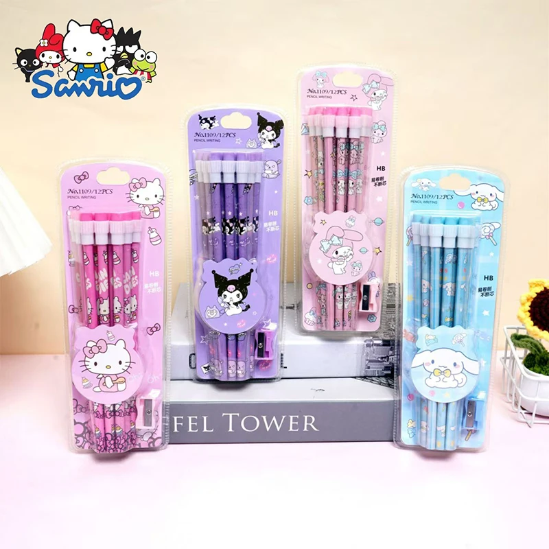 12 Pcs Sanrio Kuromi Pencils Set Cinnamoroll Stationery Student School Supplies Hb Pencils Pencil Roller Writing Drawing ﻿gifts