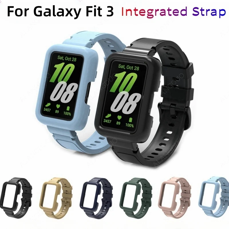 Funda de PC + correa de TPU para Samsung Galaxy Fit 3, correa de silicona integrada, pulsera transpirable para Galaxy Fit 3, accesorios de reloj