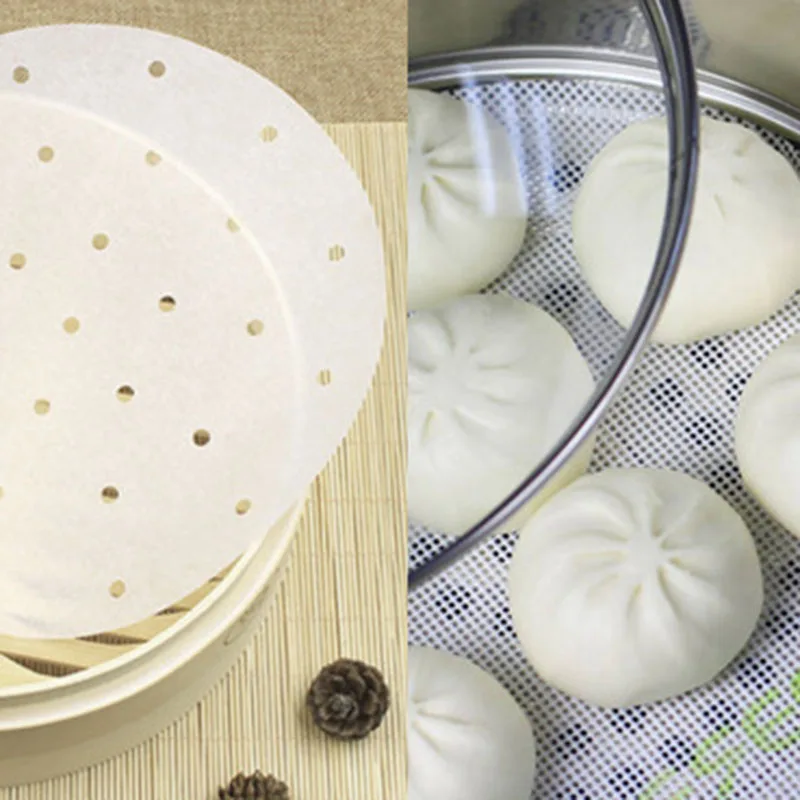 100pcs Bamboo Steamer Paper Liners Non-Stick Non-Toxic Sturdy Durable Perfect for Steaming Baskets