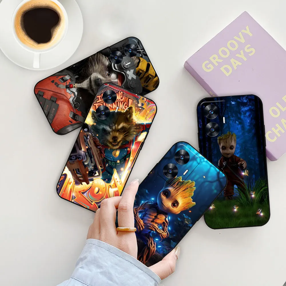 Marvel Cute Groot Rocket Raccoon Phone Case For Realme C55 C53 C35 C33 C31 C30 C30S C21 C21Y C20 C15 C12 Narzo 50A 50I 50 Cover