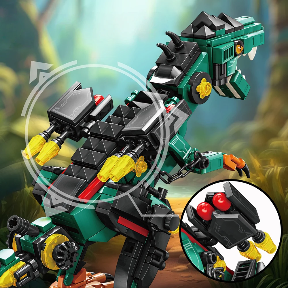 Mechanical Dinosaur Blocks DIY Combat T-Rex 3D Model Kit,with Mechanical Weapons, Holiday Decor Gift Set for Kids and Adults