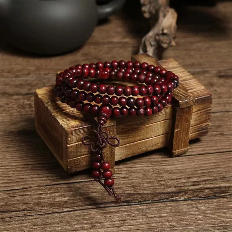 Natural Chinese Sandalwood 108 Prayer Beads Mala Bracelet Necklace 6mm Buddhist Buddha Rosary Elastic Wrist Jewelry Luck Amulet image 5