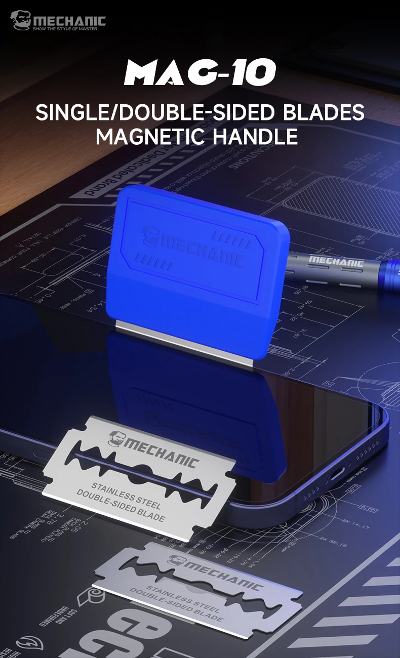 Soporte de hoja magnética MECHANIC Mag-10 con cuchillas de doble cara de acero inoxidable para Kit de herramientas de extracción de pantalla de reparación de teléfonos