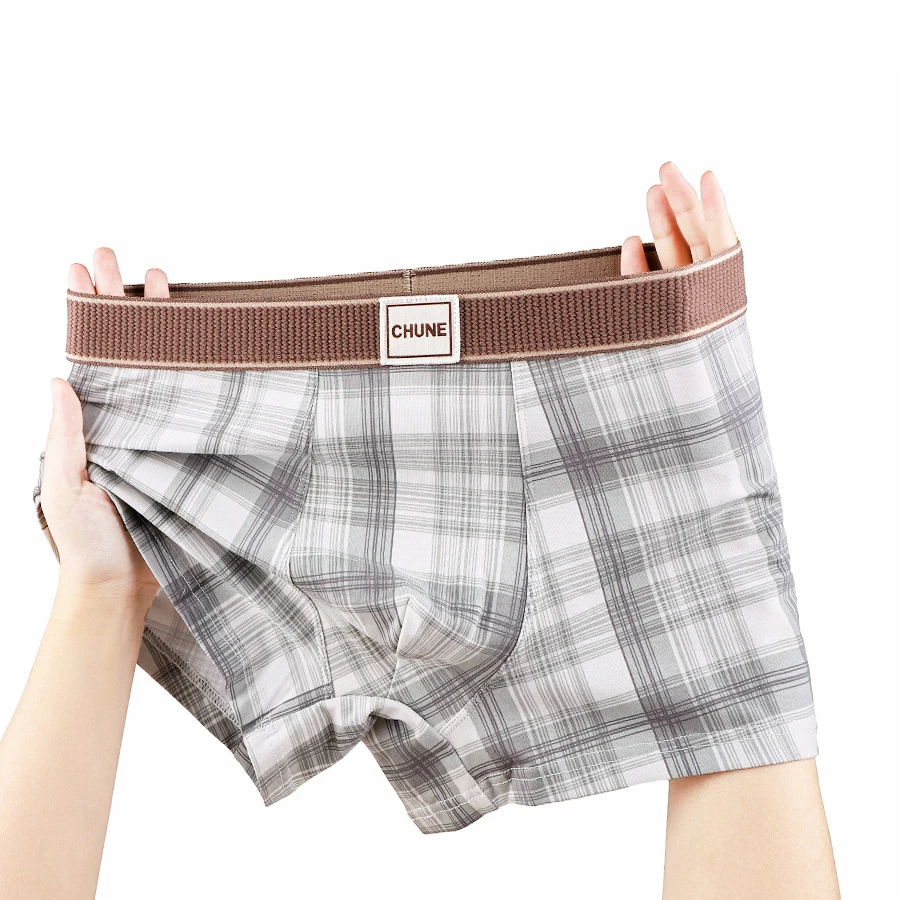 3PCS Men's Underwear Boxers Cotton Plaid Printed Shorts Breathable Sweat-Absorbent Panties Casual Man Underpants Men's Trunk