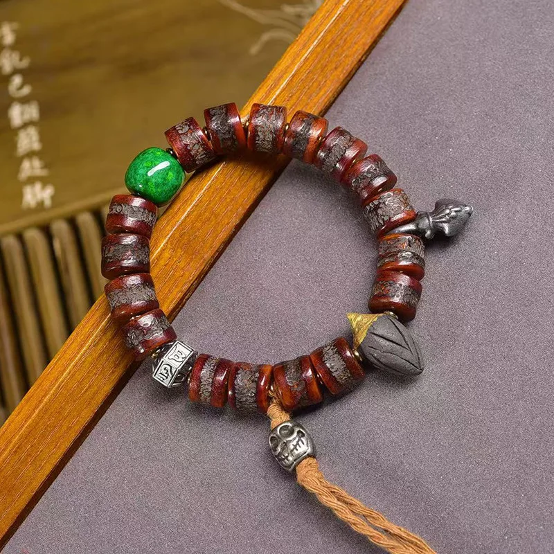 Backflow Old Materials Yak Bone Beads Single-Wrap Bracelet Tibetan Crafts Malachite Agate Accessories Rosary
