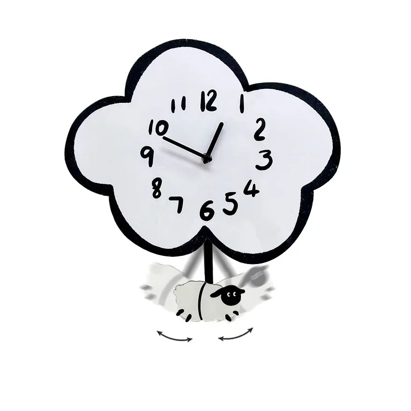 Cartoon silent cloud sheep clock living room children's room swing wall clock home decoration modern simple clock