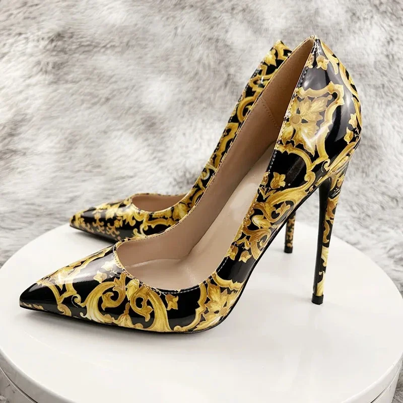 

Черные красочные женские туфли-лодочки с граффити, пикантные женские туфли на высоком каблуке для свадебной вечеринки, женская обувь на шпильке, разноцветный принт QP231