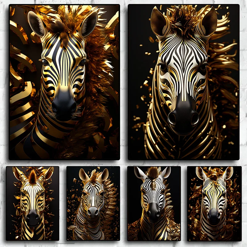 1Pcs Animal Wall Art Canvas Painting Wall Decoration Poster Bedroom Home Decor Zebra Interior Paintings Gold Living Room Mural