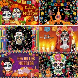 Day of The Dead Party Gathering Backdrop Mexican Dia DE Los Muertos Background Fiesta Sugar Skull Altar Photography Props