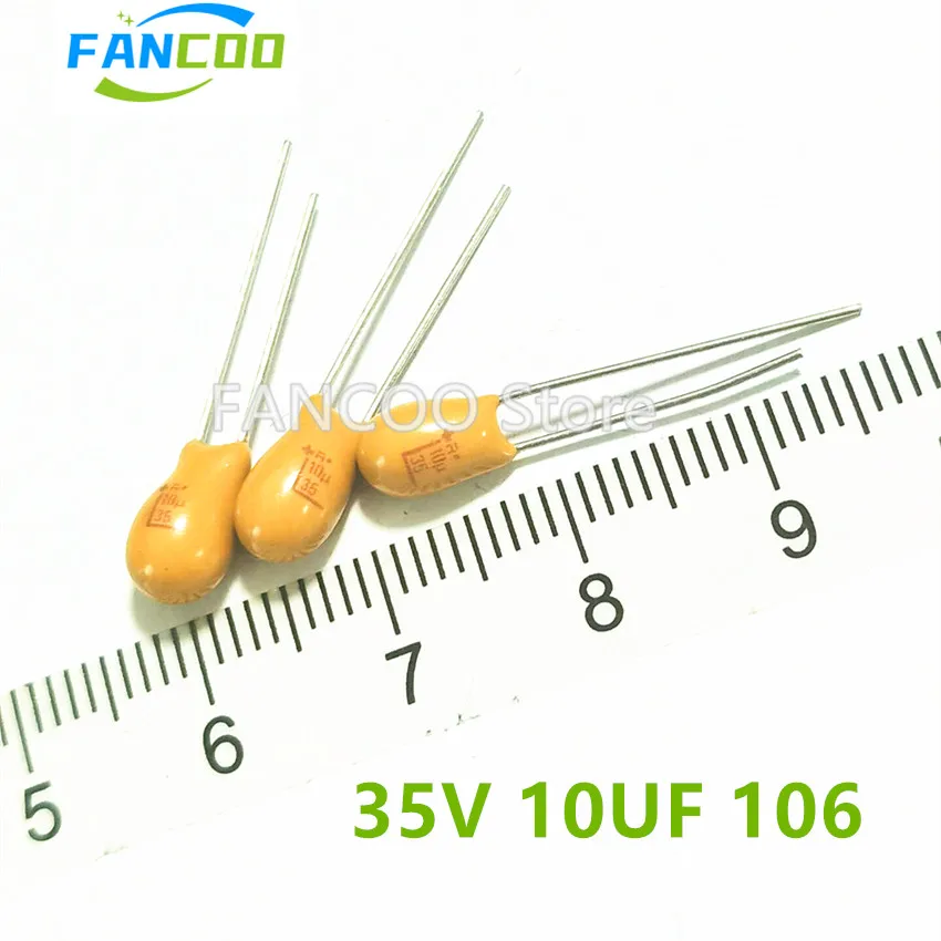 10PCS TAP106M035 35V 10UF 106 M K TAP106M035SRW  Tantalum Capacitor DIP-2 YELLOW