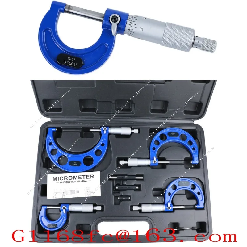 High-precision Grinding Process 0-4 Outer Diameter Micrometer Set Imperial Micrometer Four-piece Spiral Micrometer