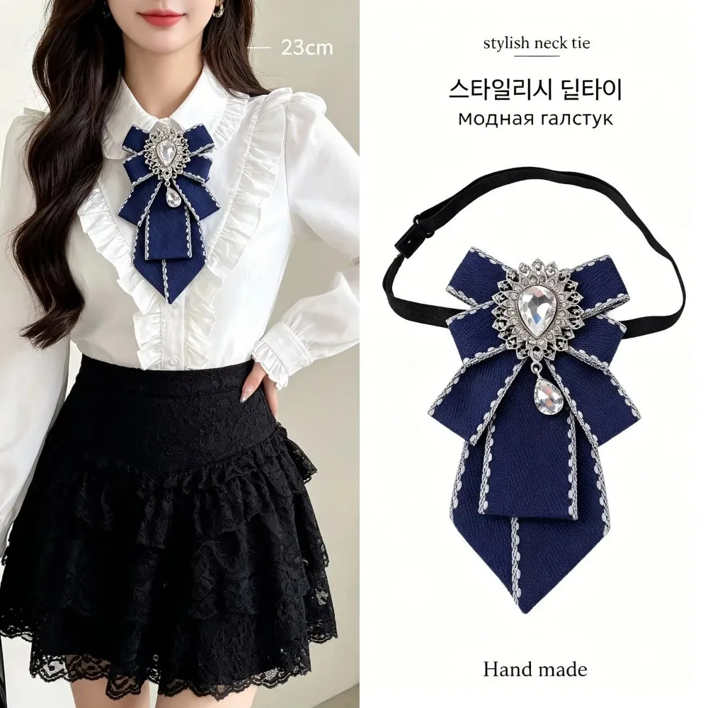 Men's Rhinestone Ribbon Bow Tie Wedding Cravat Stage Groom Necktie Suit Shirt Collar Pins Jewelry Accessory