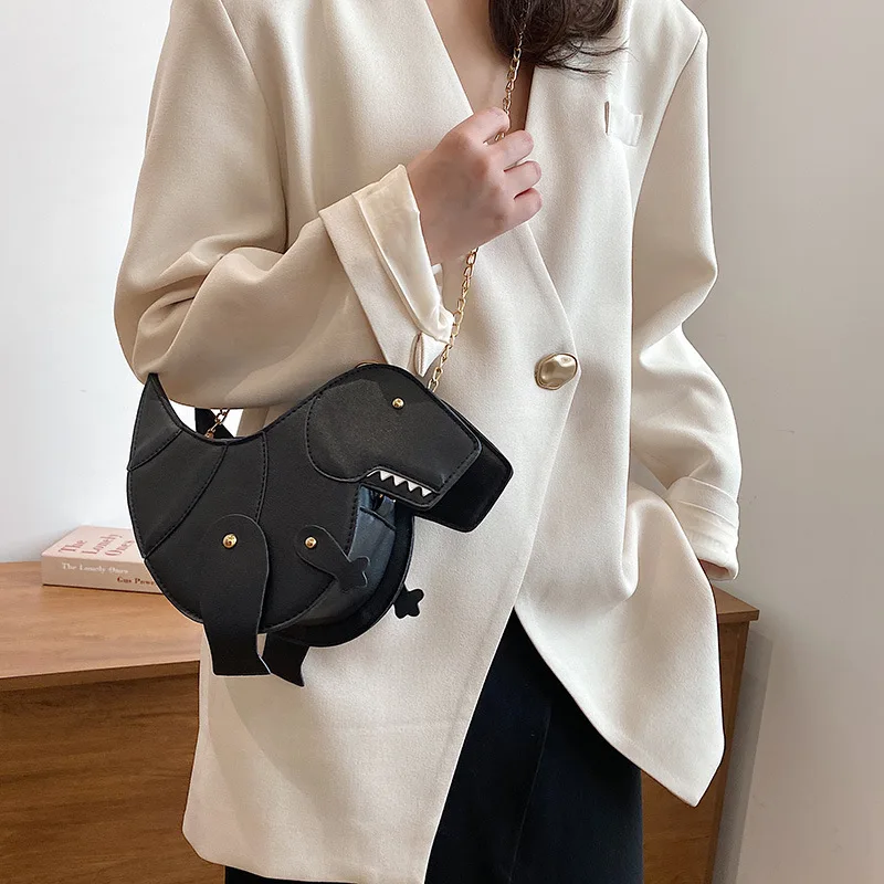 Women Fashion Dinosaur Shape PU Leather Rivet Chain Crossbody Shoulder Bag Lady Messenger Bags Girls Mini Clutch Shopping Totes
