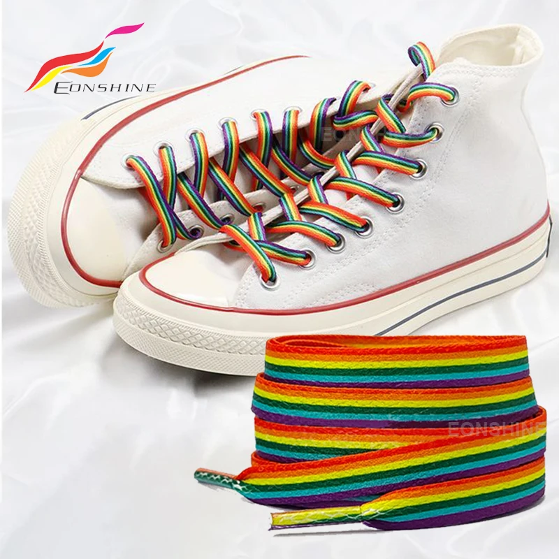 1 Pair Colorful Shoe Laces Flat Rainbow Shoelaces for Sneakers Colored Gradient Shoelace for Canvas Laces for Tennis Women Man