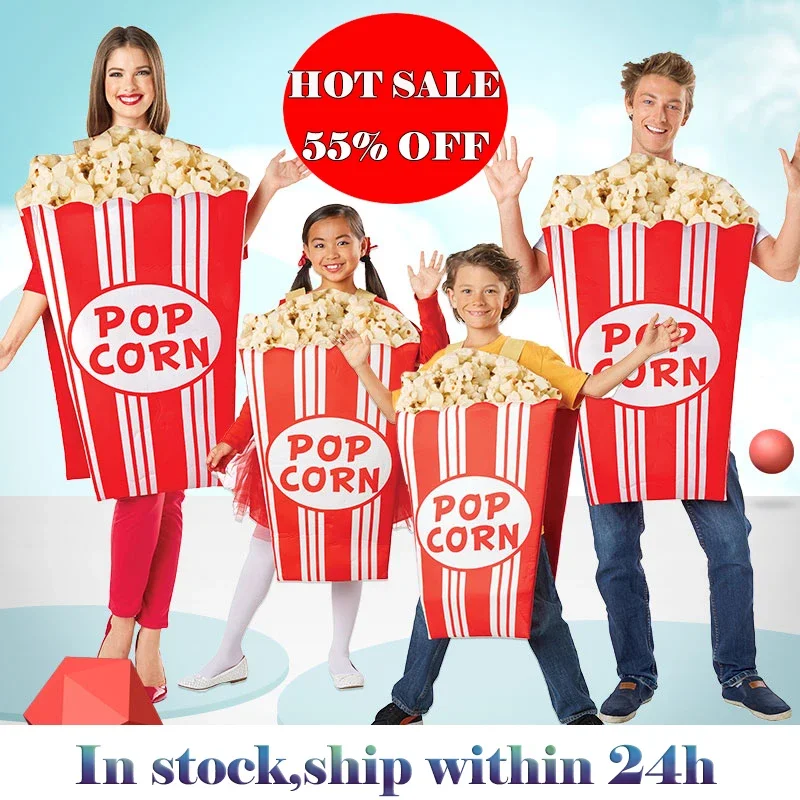 Adult Carnival Party Food Cosplay Halloween Group Fancy Dress Adult Women Stage Outfit 3D Funny Popcorn Costumes