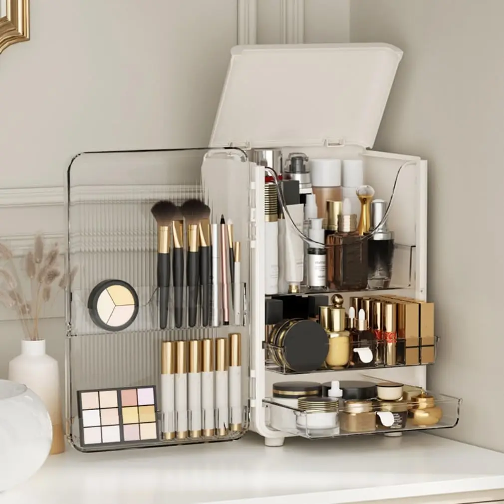 Makeup Organizer Countertop With Dustproof Lid and Drawers,Cosmetic Storage Display Case for Vanity