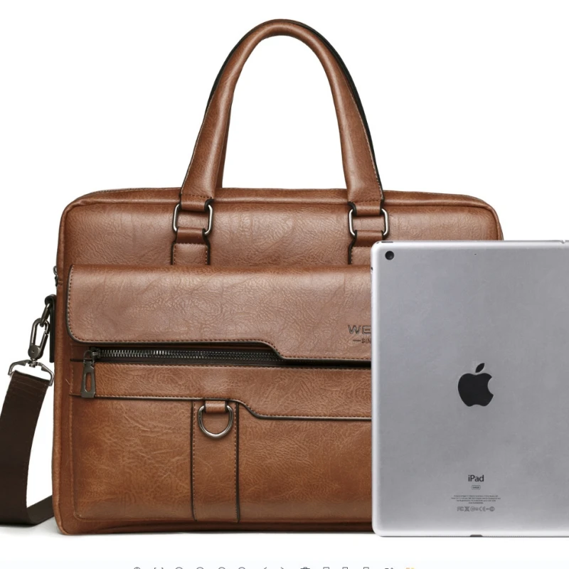 Neue Herren Aktentasche Tasche hochwertige Business berühmte Marke Pu Leder Schulter Umhängetaschen Büro Handtasche 14-Zoll-Laptoptasche