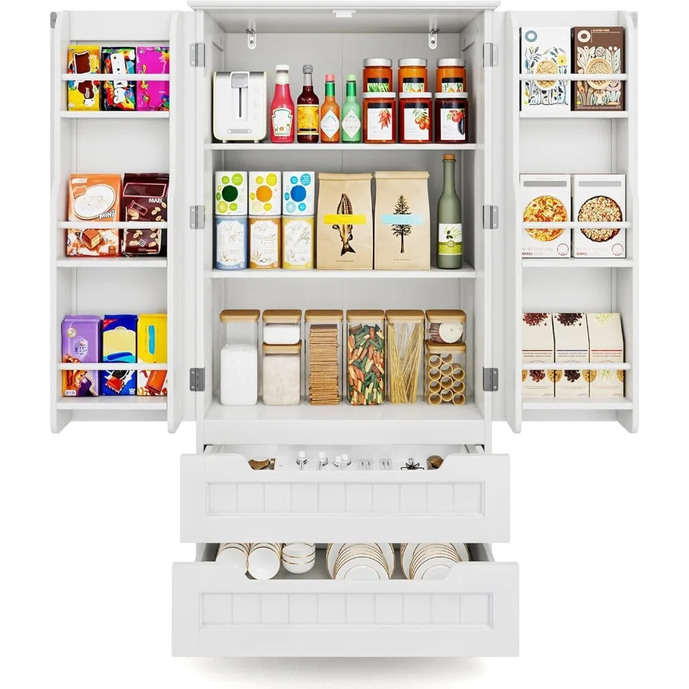 

Kitchen Pantry Storage Cabinet with Drawers Freestanding Bathroom Storage Cabinets with Doors and Shelves, 47" Small Food Pantr