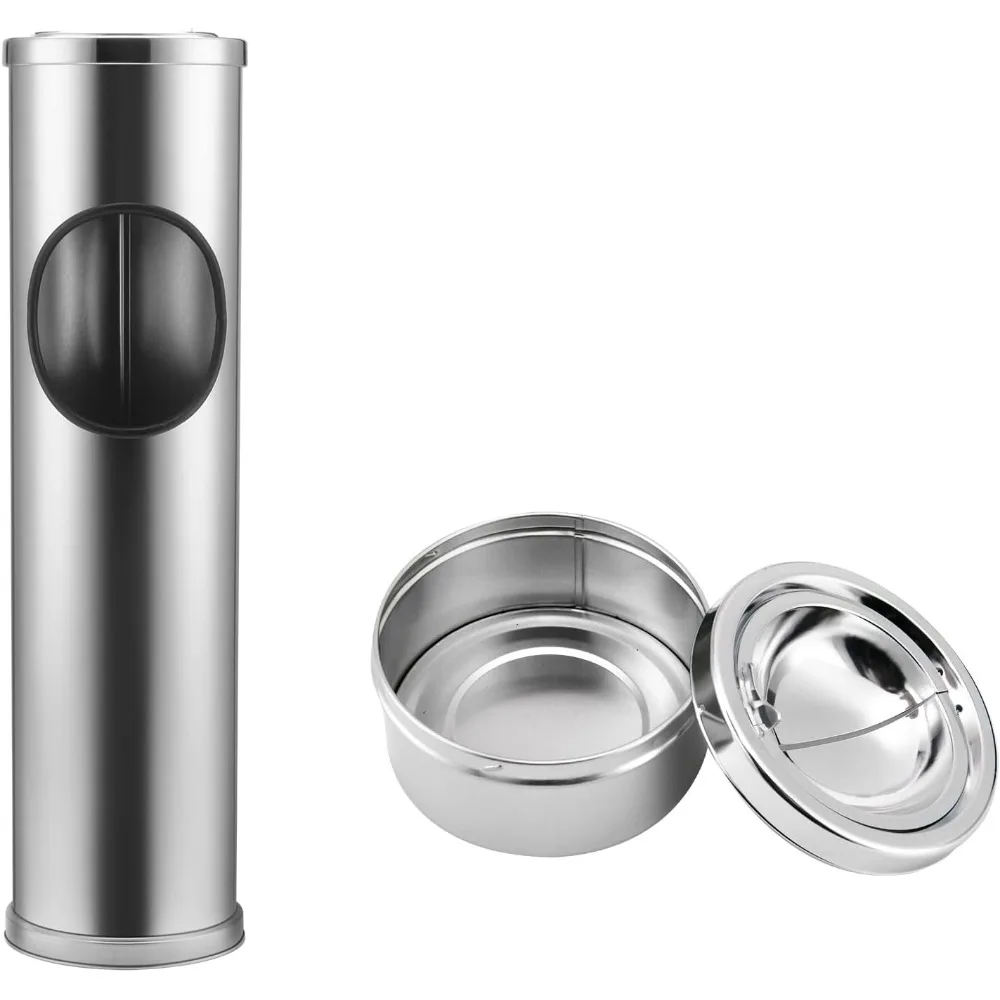 

Tall Outdoor Standing Ashtray with Lid and Trash Can Large Metal Cigarette Butt Receptacle for Patio Commercial Use