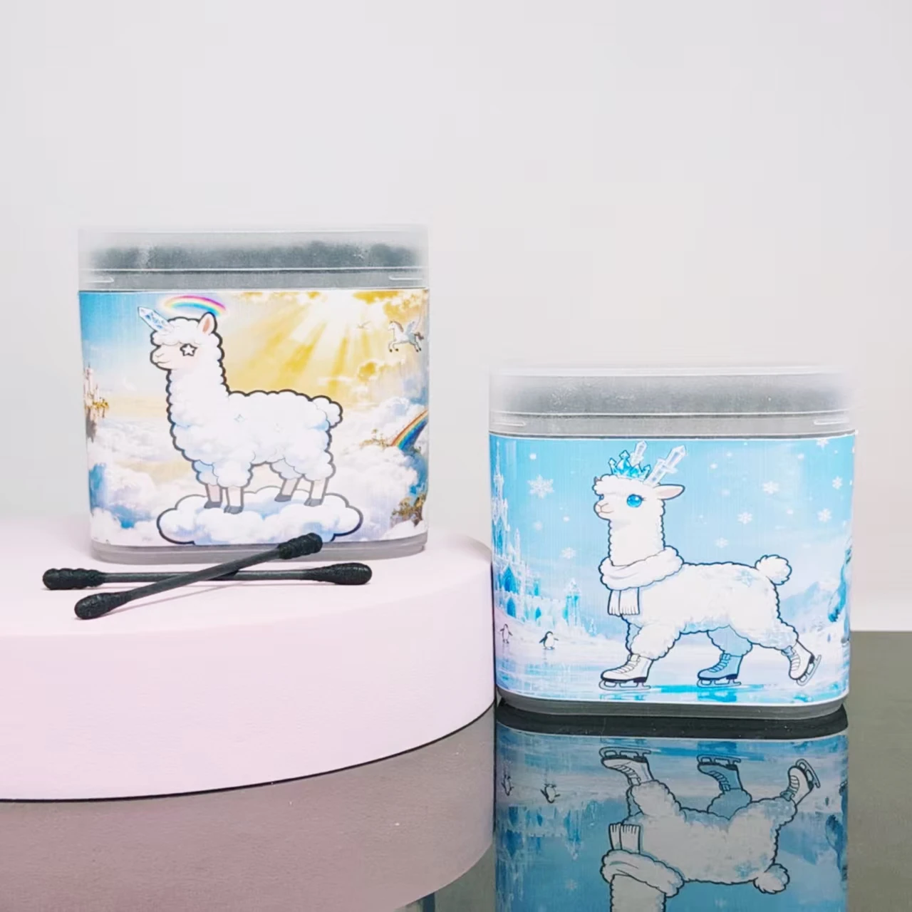 800 шт. (4 коробки) мультистильная ватная палочка с рисунком альпаки, черная двуглавая ватная палочка, мяч, подарок на жизнь, ватный тампон