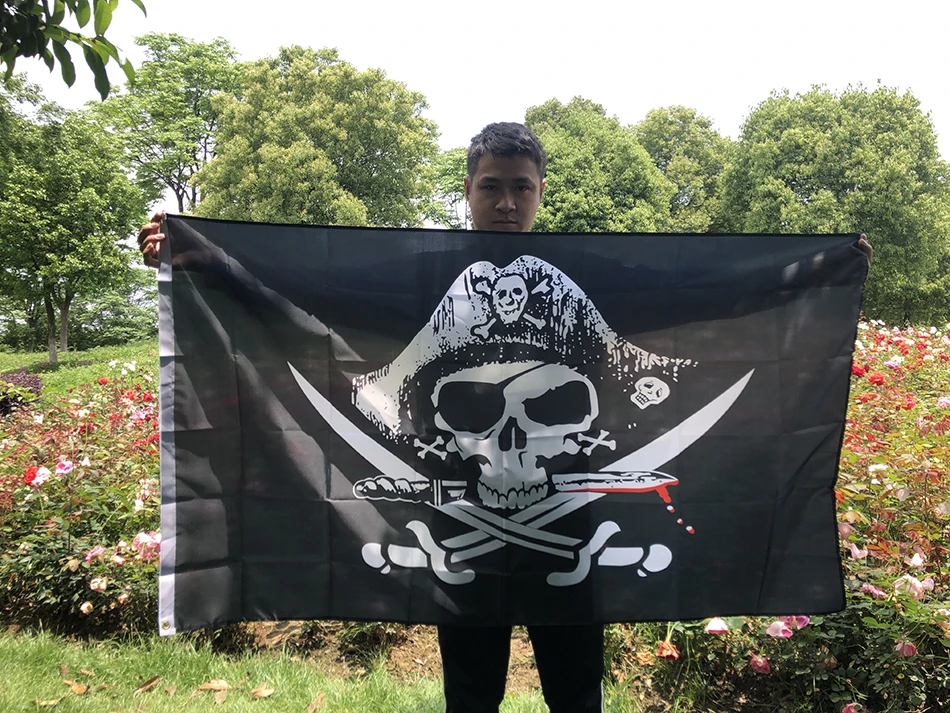 SKY FLAG 90X150cm Jolly Roger Skull Cross Bones Pirate Dead Mans Chest Flag hanging polyester banner For Decoration