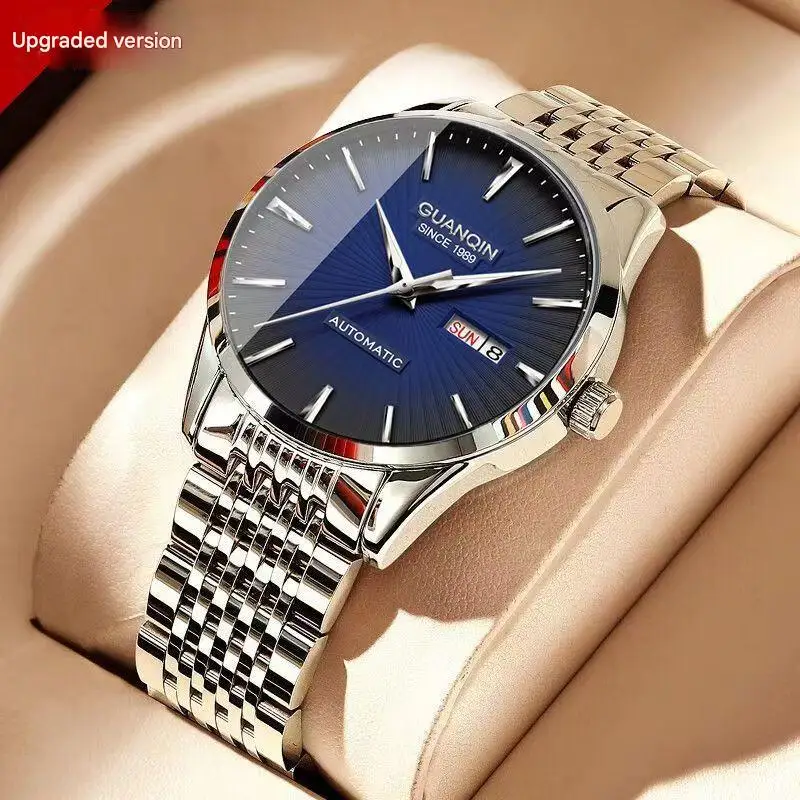 ساعة Guanqin ساعة ميكانيكية للرجال أوتوماتيكية بالكامل مقاومة للماء وإضاءة ليلية عصرية متدرجة اللون ساعة رجالية بسيطة ذات جودة سويسرية