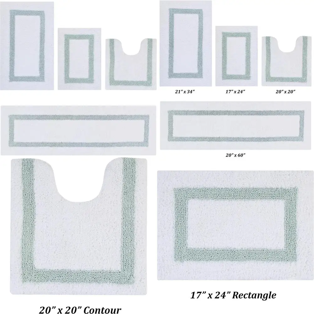 

Cotton Hotel Bath Mat Set - White and Blue, Tufted, Reversible, Absorbent, Machine Washable for Enhanced Bathroom Comfort