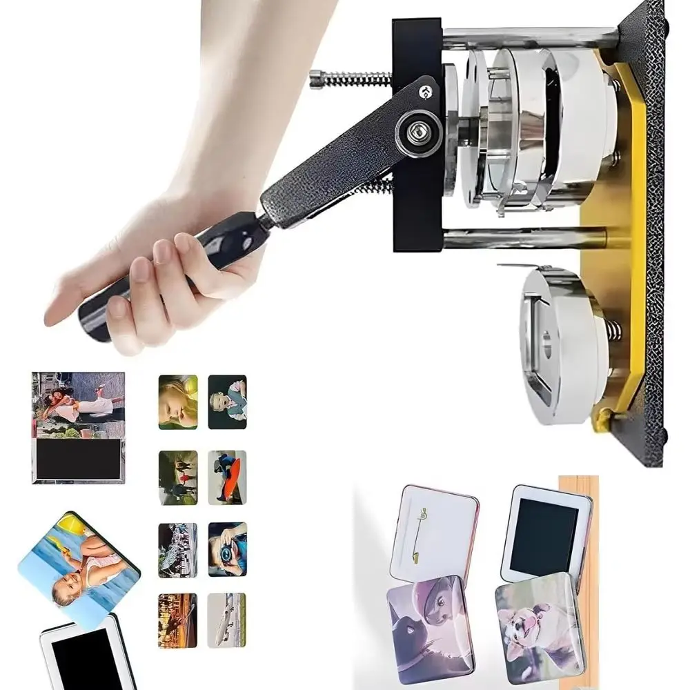 Square Fridge Magnet Maker Machine Kit, 50x50mm Refrigerator Sticker Making Machine+Paper Cutter+100 Sets Materials