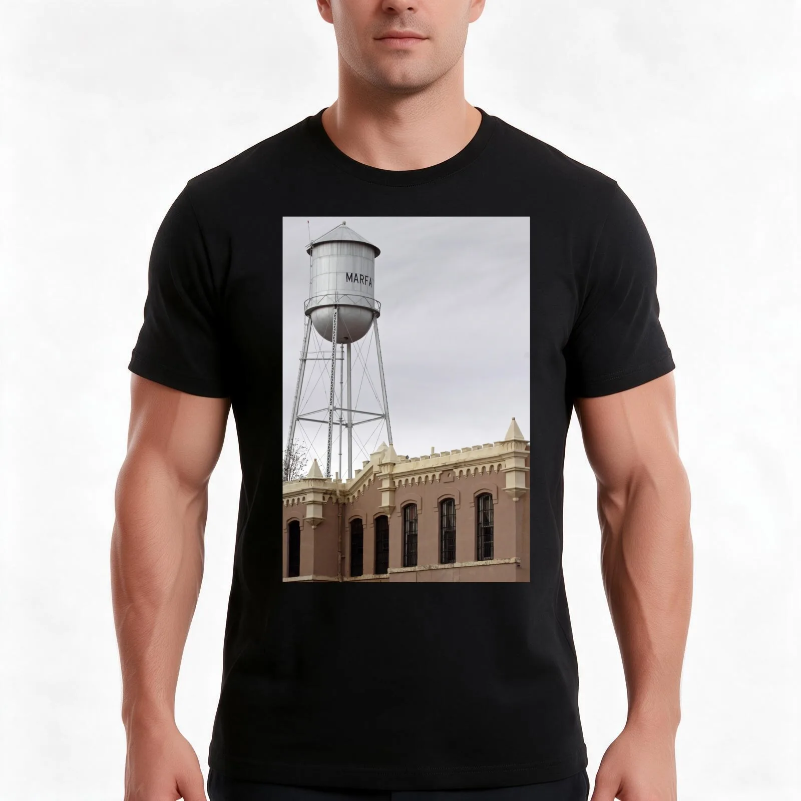 Top of Old Jail and Marfa Water Tower T-Shirt Summer Casual Cotton Tee Oversized Streetwear Tops Vintage Graphic Print