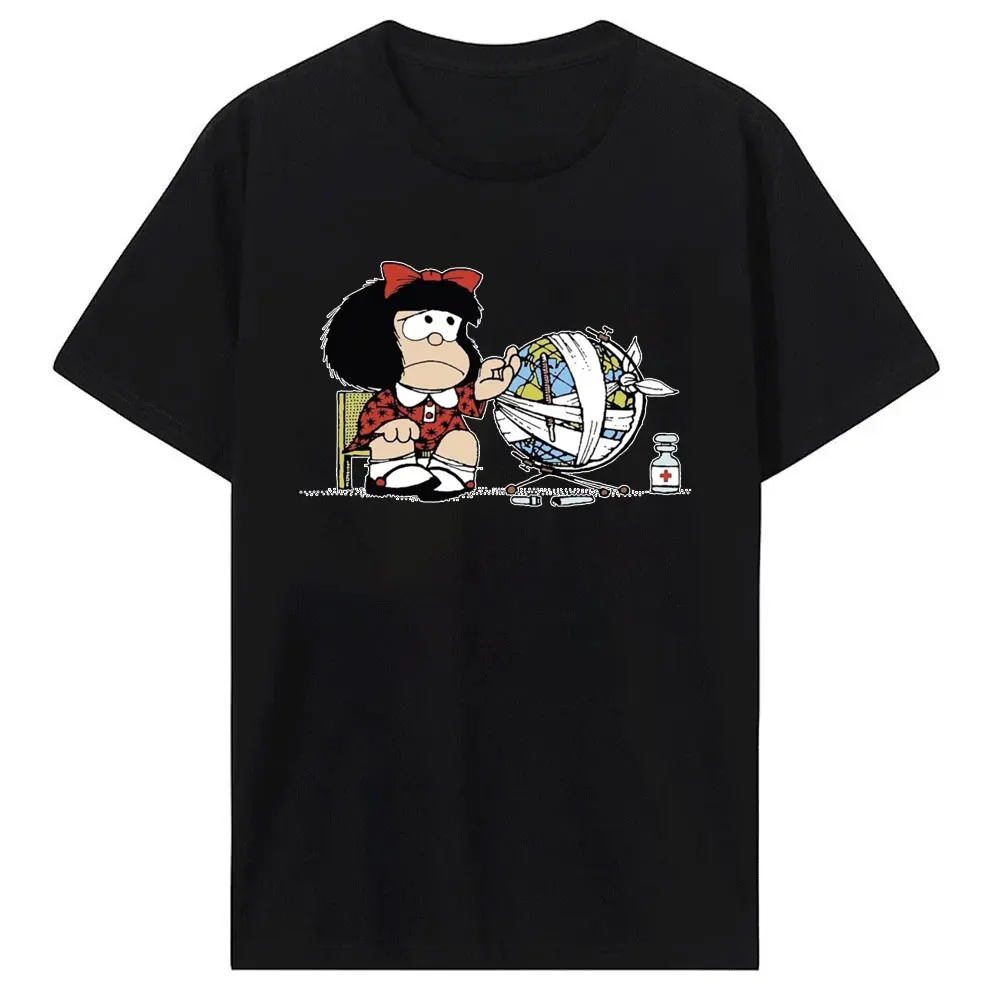 Mafalda and The Wounded Earth Print Funy Women Harajuku Comic Ulzzang Cartoon Kawaii Casual Blouse Top Shirt Clothing Streetwear