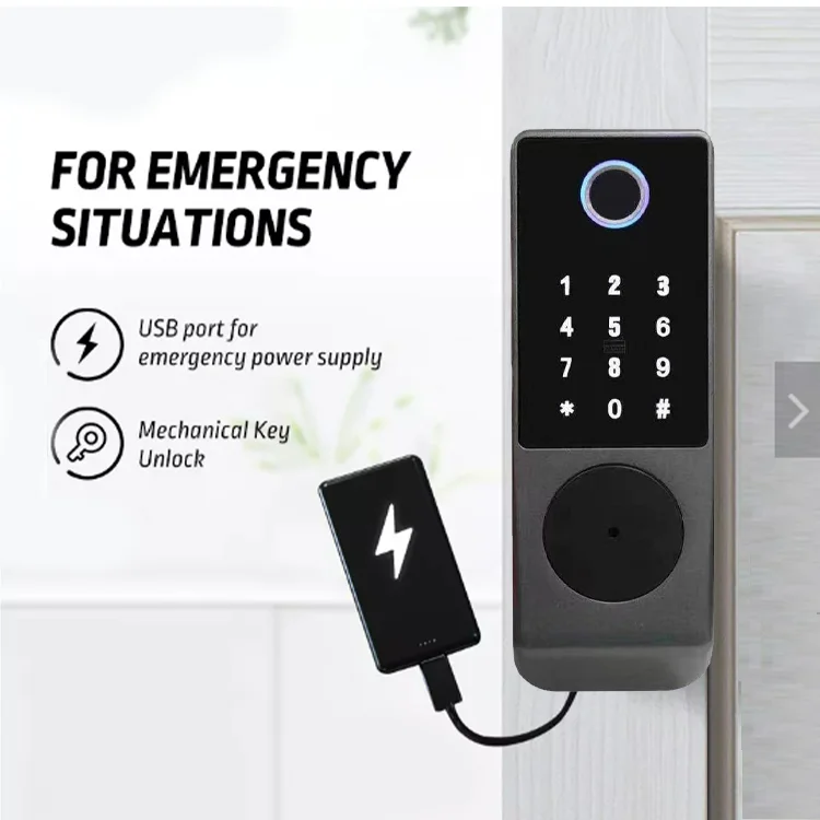 Waterproof Smart Door Lock  Double Side Biometric Fingerprint With Tuya Ttlock Remote Control  Outdoor Smart Rim Lock