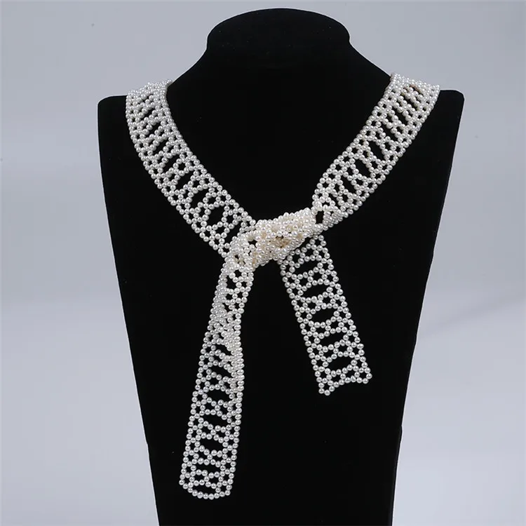 

Fashion Women Bowknot Handmade Choker Necklace Real Freshwater Pearl For Wedding