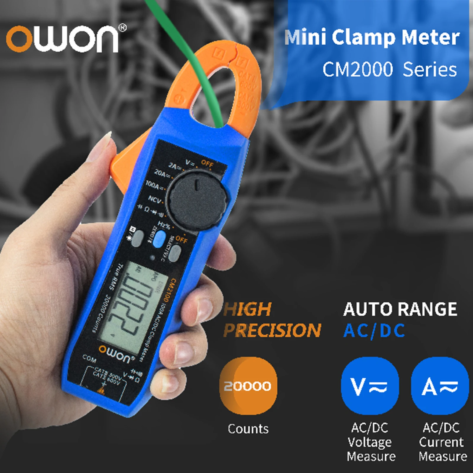 OWON CM2100 Digital Electrical Tester 100Amp 600V Smart AC/DC Clamp Meter True RMS VFC diode Multimeter