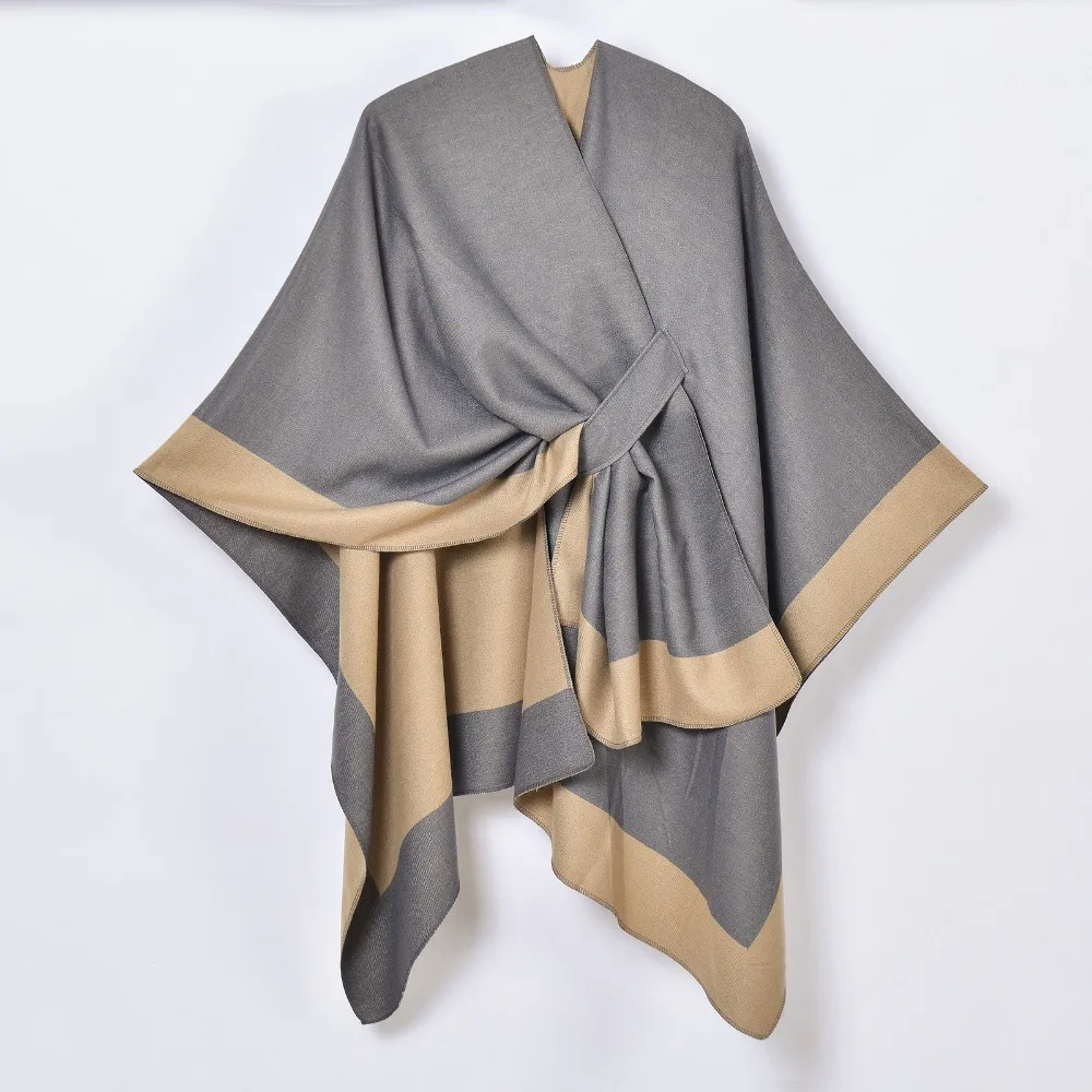 Straps Split Shawl Scarf Women 130x150cm Warm Luxury Women  Double-sided Imitation Cashmere Split Cape Cardigan Hijabs for Women