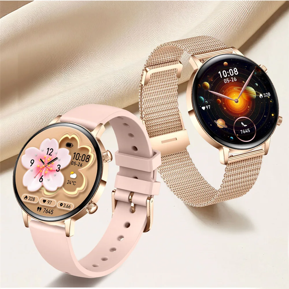 MK96 Smart Watch Women Round Screen Bluetooth Calling Music Sports Fitness Metal Bracelet Smartwatch