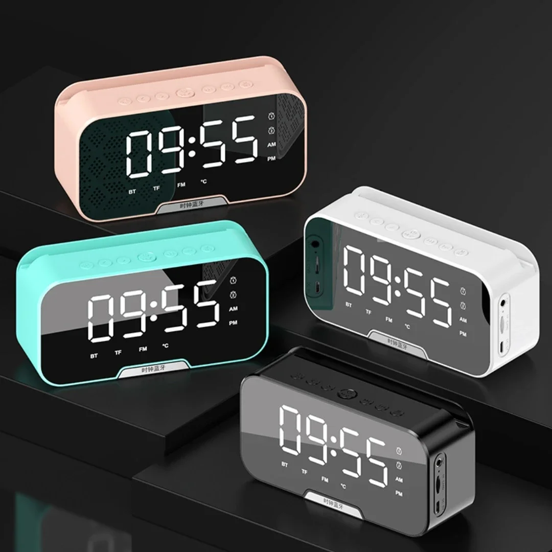 Multifunctional Alarm Clock Mirror LED Wireless Bluetooth Electronic Digital FM Radio Hands-free Calling Music Column Player Box