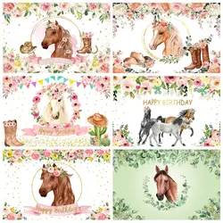 Cowboy Horse Backdrop Flowers Western Farm Cowgirl Birthday Party Baby Shower Kids Portrait Photography Background Photo Studio