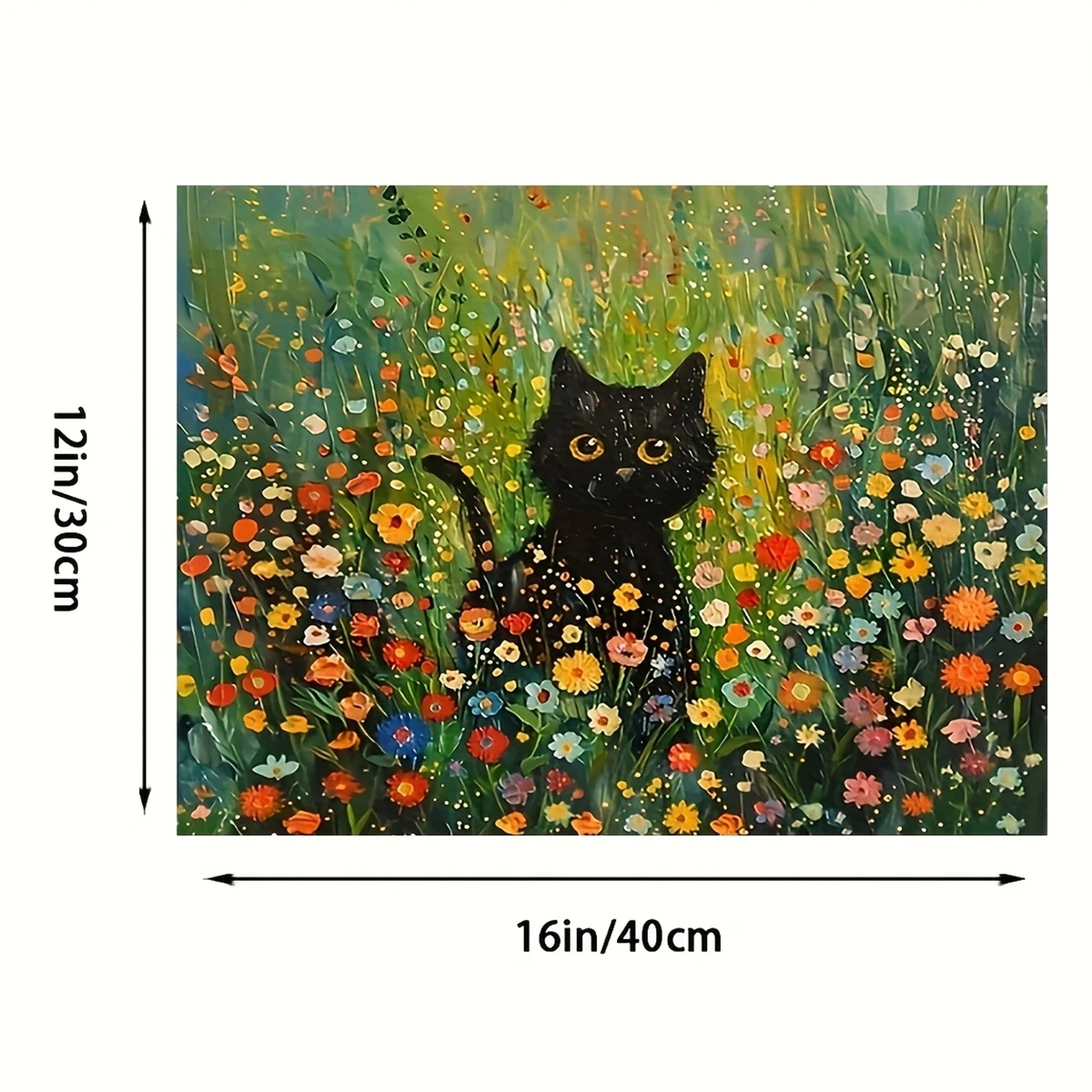 Modern Black Cat in Flower Field Canvas Print Unframed Wall Art 16x12inch Vibrant Floral Pet Lover Home Decor Living Room Bedroo