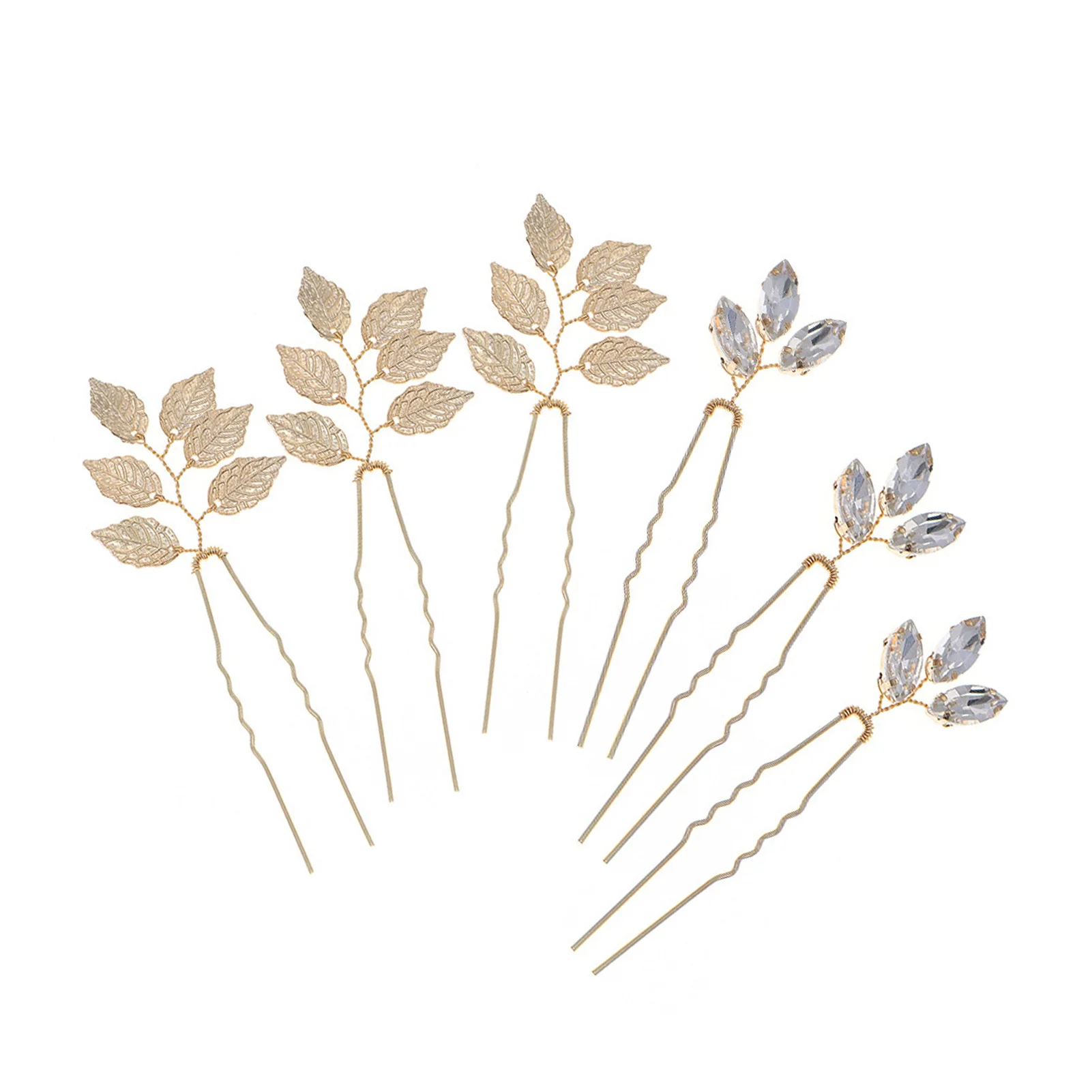 Luxurious U Shape Hair Stick Set Bridal Glittering Leaves Jewel Rhinestones Headdress for Cheongsam Han Clothes Tea Wear Dress