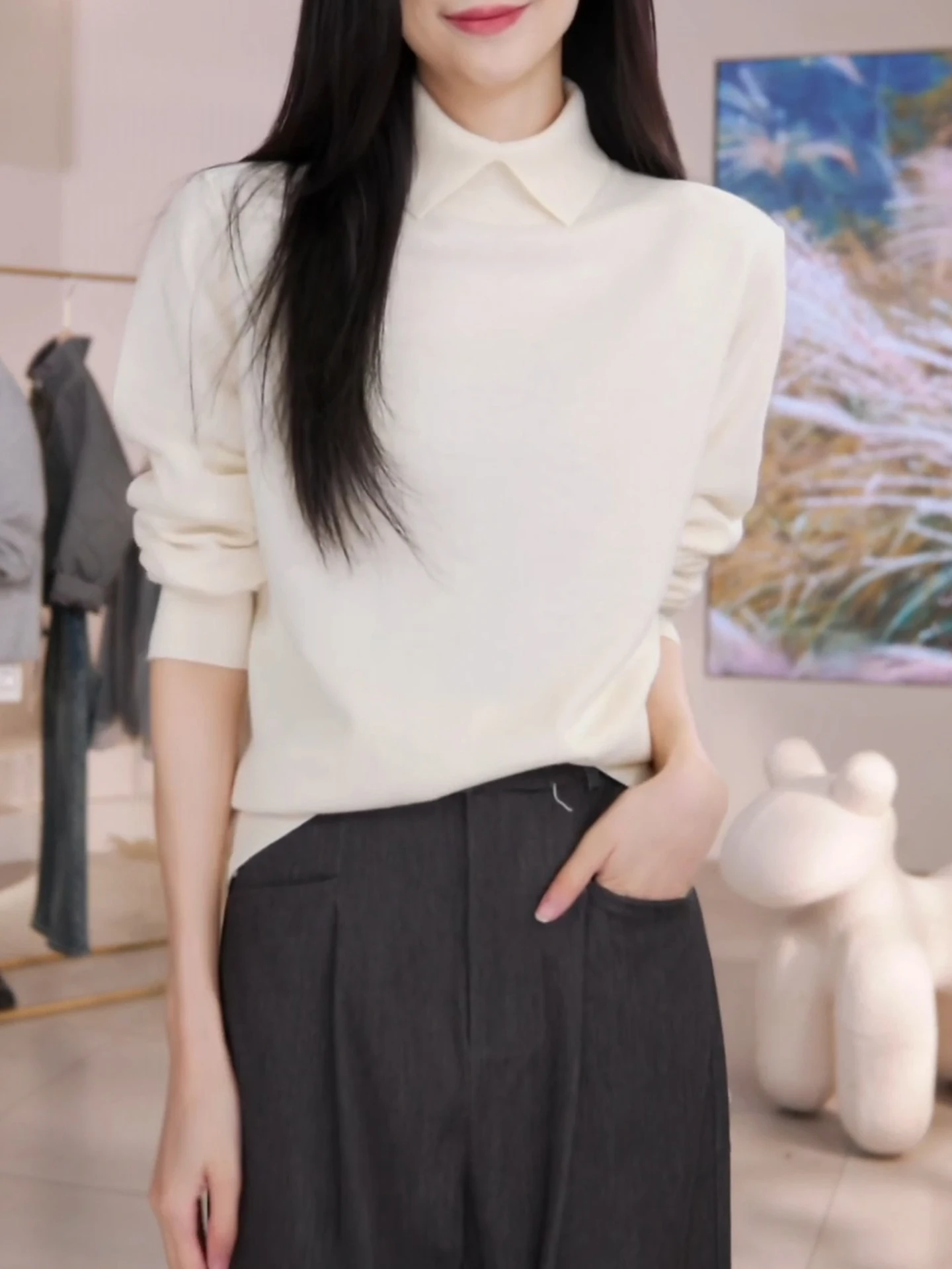 

Soft Long Sve Pure Color Sweater Casual Knitted irt Trendy All-Match Winter Design Comfortable Overhead Top Women's Faion