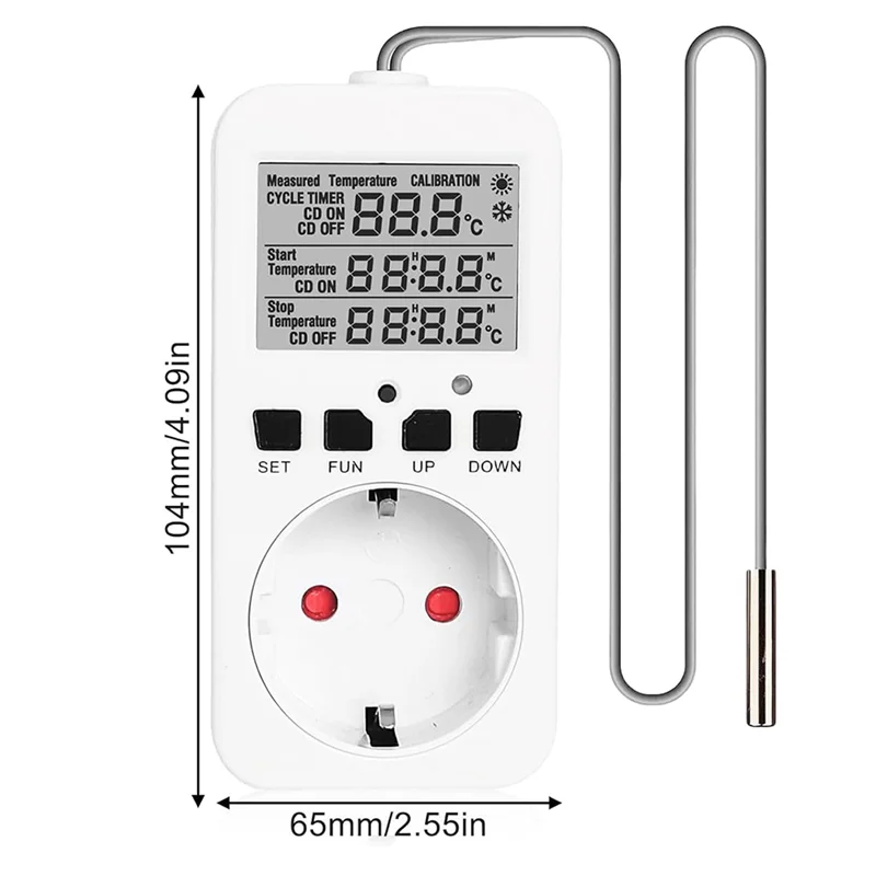 THIVN-Digital Temperature Controller Sockets,16A Heating Cooling Thermostat Socket With Sensor For Greenhouse EU Plug