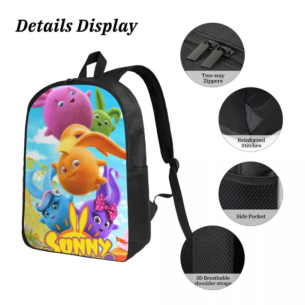 Sunny Bunnies Anime Cartoon Rucksack Jungen Mädchen Büchertasche Schultasche Laptop Umhängetaschen 3 PS Isolierte Lunchtasche Federmäppchen