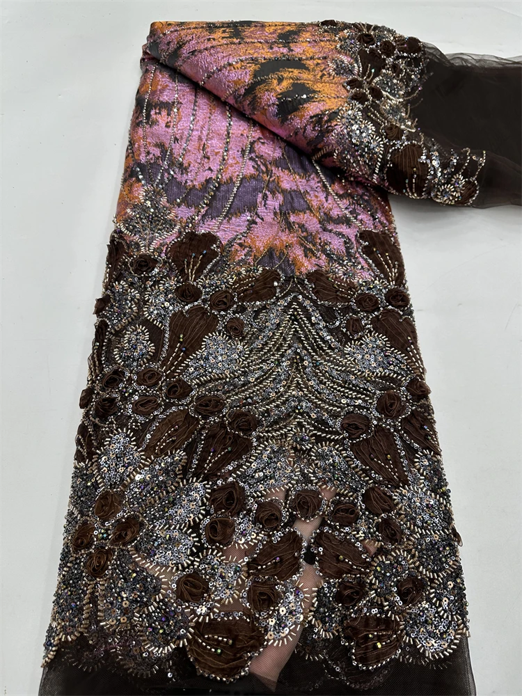 

New 2026 Hot Sale Tulle Lace Fabric With Beads Sequins New African Nigerian French for High End Wedding Party Bride Sewing Dress