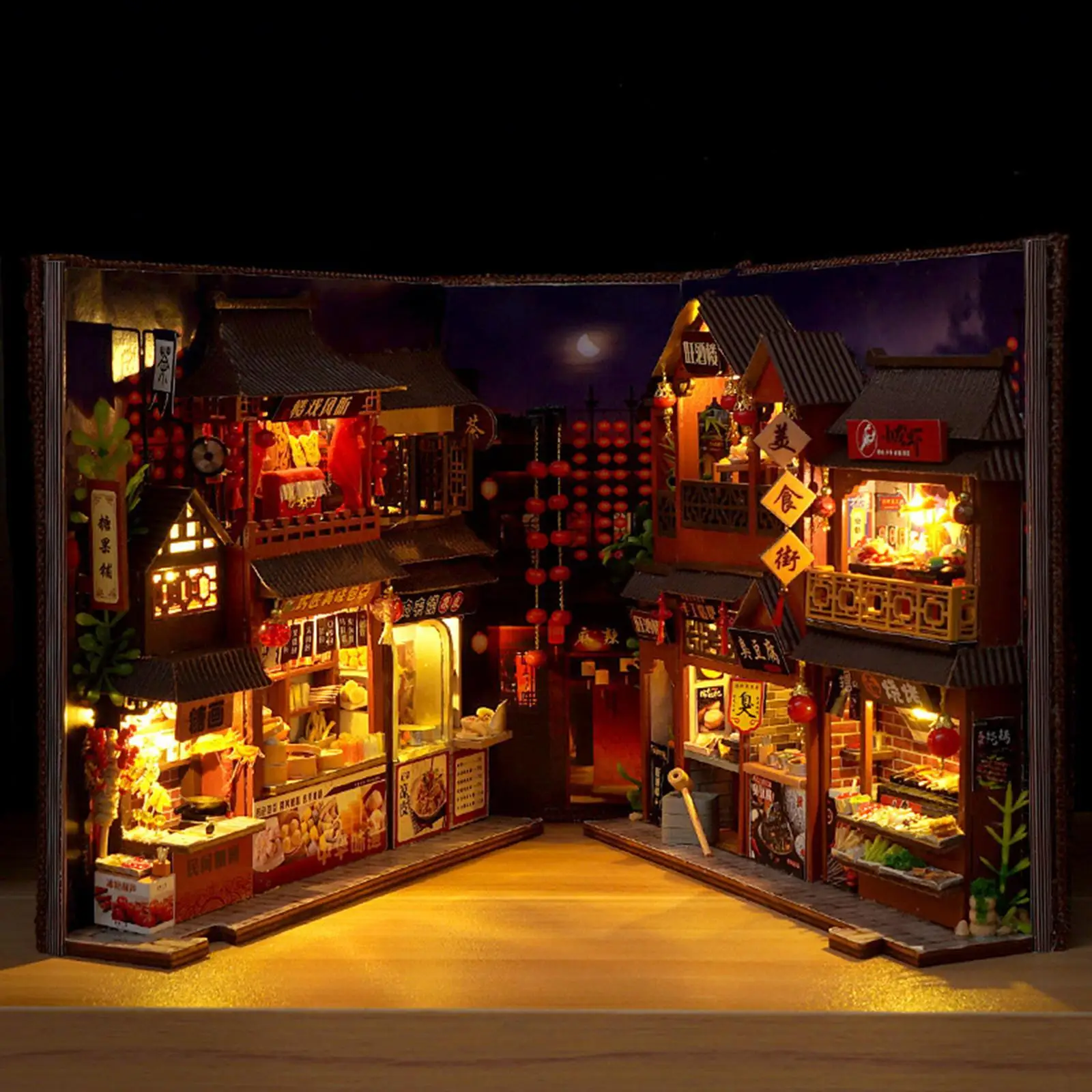 Boekenkast Boekenplank Inzetstuk 3D Houten Puzzel Decoratief met Licht Poppenhuis Hout