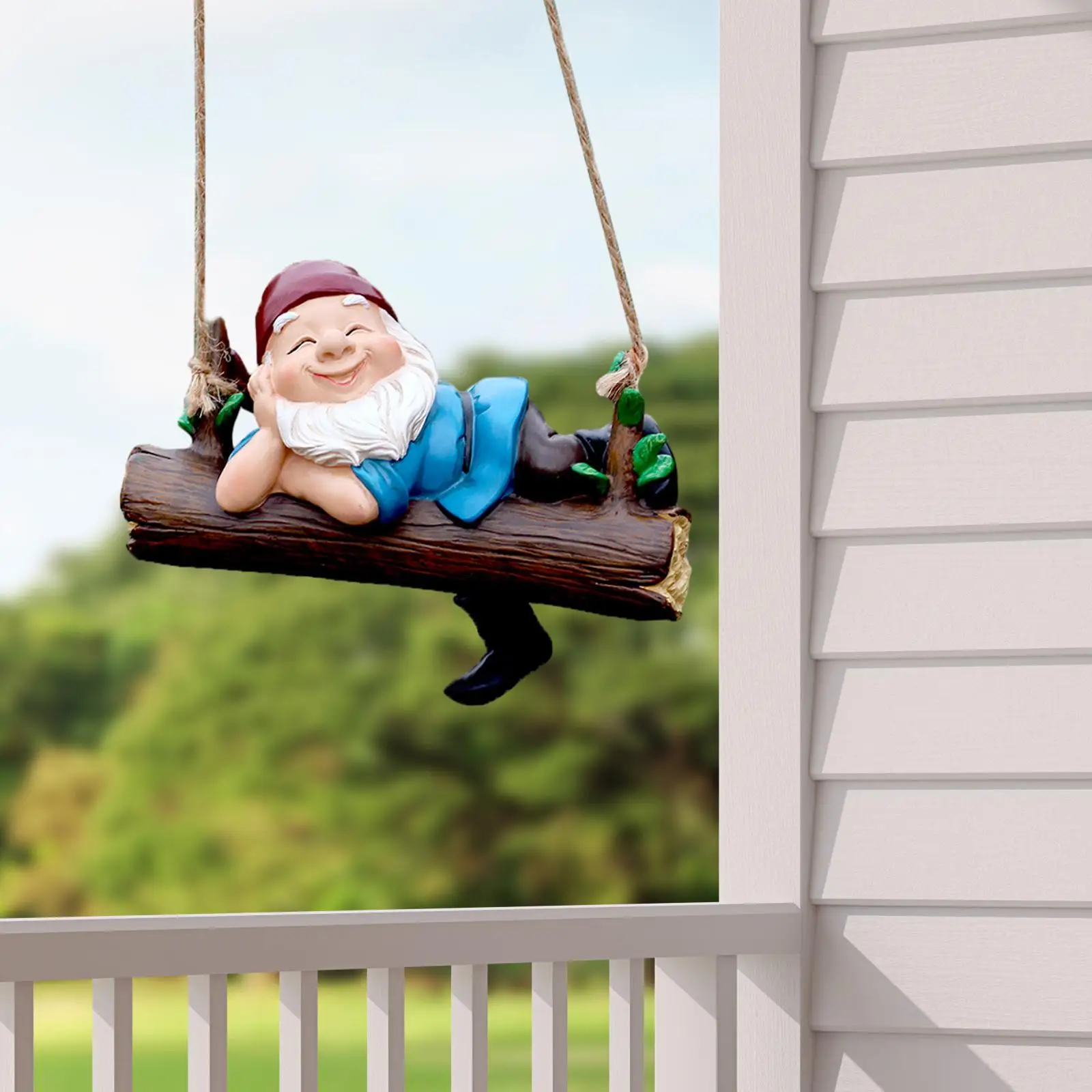 Hanging Dwarf Figurine Gift Resin Sculpture Gnome on A Swing Garden Statue for Flower Pot Family Friends Tree Backyard Entrance