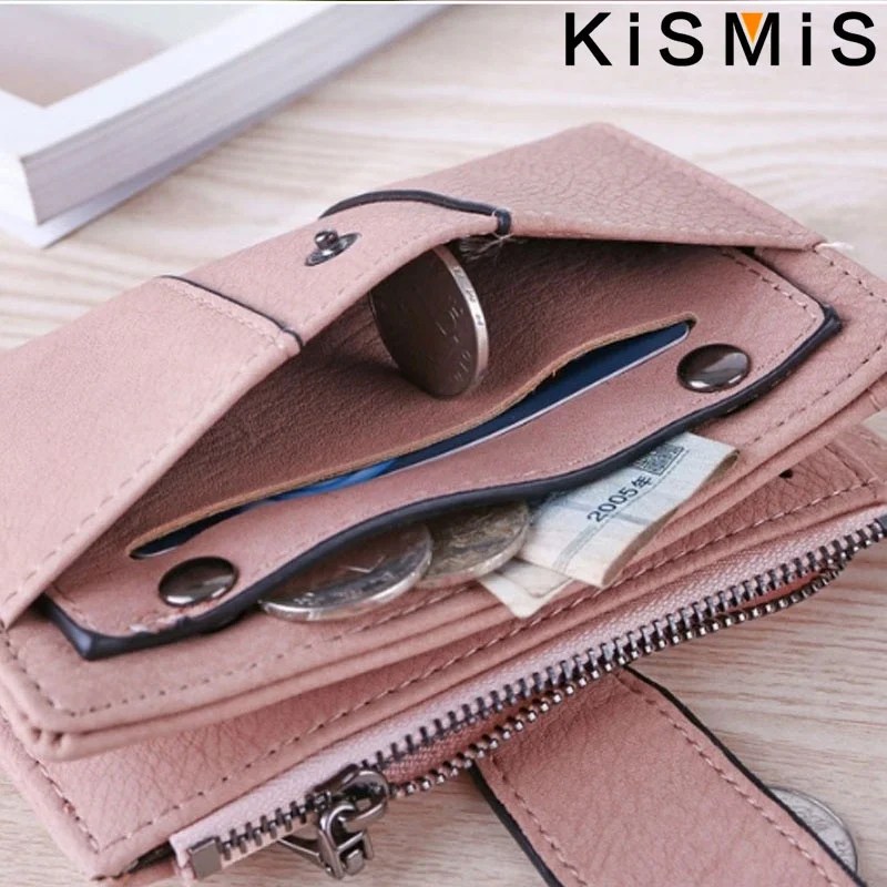 KISMIS New Style PU Leather Rivet Short Wallet - Zipper Change Card Holder, Women\'s Coin Purse Wallet, Stonego Money Bag